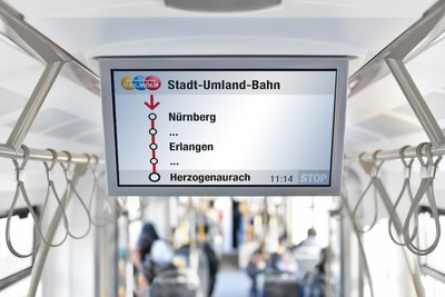 StUB-Mood-Bild: Blick auf den Monitor in einer Straßenbahn