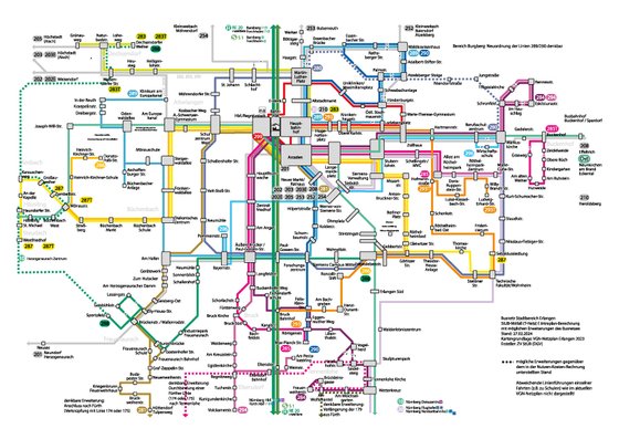 Darstellung des Erlanger ÖPNV-Netz mit StUB